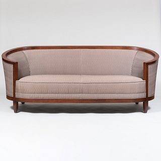 Art Deco Style Mahogany Green Stripe Upholstered Settee