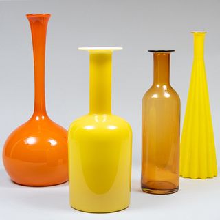 Group of Four Colored Glass Vases