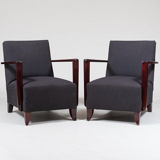 Pair of Art Moderne Style Mahogany Upholstered Armchairs