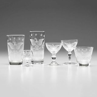 Glassware with Etched Eagle Decoration