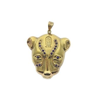  Sekhmet Egyptian Lion Goddess Gold Lapis Pendant