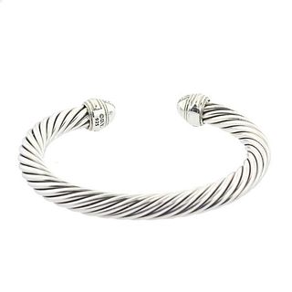 David Yurman Silver Diamond Cable Cuff Bracelet
