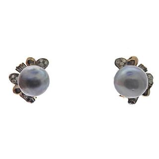 14k Gold Baroque Pearl Diamond Earrings