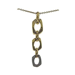 Italian 18k Two Tone Gold Diamond Pendant Necklace
