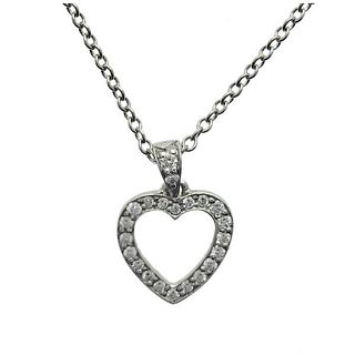 Tiffany &amp; Co Metro Platinum Diamond Open Heart Pendant Necklace