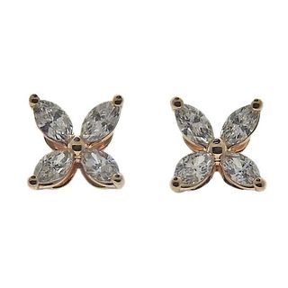 Tiffany &amp; C o Victoria 18k Gold Diamond Stud Earrings