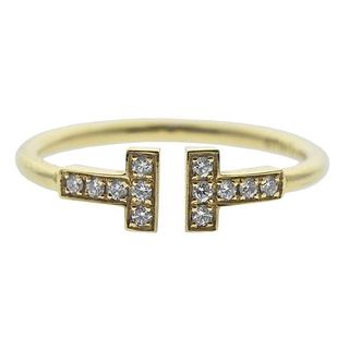 Tiffany &amp; Co T Wire 18k Gold Diamond Band Ring