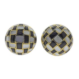 Tiffany &amp; Co MOP Onyx Checkerboard Inlay Gold Cufflinks 