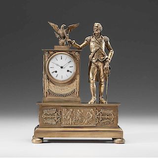 A French Empire Ormolu Mantel Clock with Figure of George Washington By DuBuc, 1815-1817