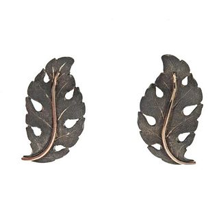 Buccellati Silver 18k Gold Leaf Motif Earrings