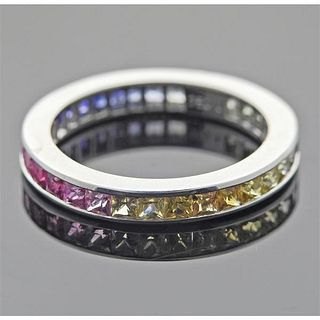 18k Gold Multi Color Sapphire Eternity Band Ring