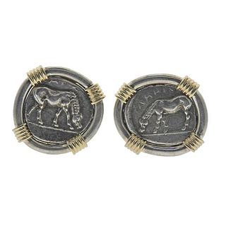 14k Gold Silver Coin Earrings