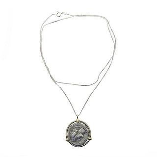 14k Gold Silver Coin Pendant Necklace
