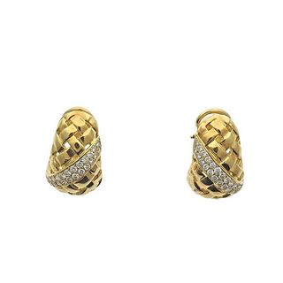 18k Gold Diamond Basket Weave Hoop Earrings