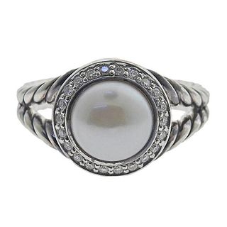 David Yurman Silver Diamond Pearl Ring