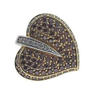 14k Gold Diamond Garnet Heart Cocktail Ring