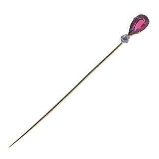 Antique 14k Gold Dimond Synthetic Spinel Pin