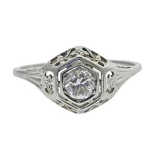 18k Gold Filigree Old European Diamond Engagement Ring