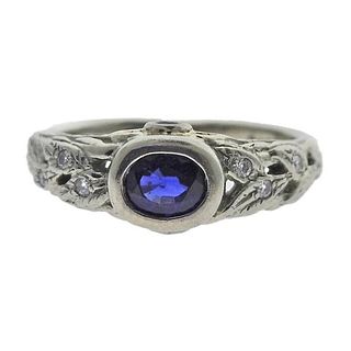 18k Gold Blue Sapphire Diamond Ring
