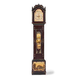 Silas Hoadley Tall Case Clock with Paint Decorated Case Attributed to Uriah Dyer