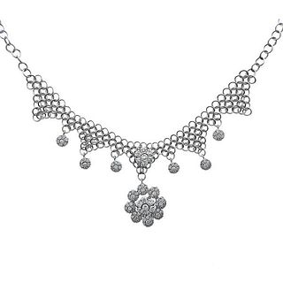Pasquale Bruni 18k Gold Diamond Flower Pendant Mesh Necklace