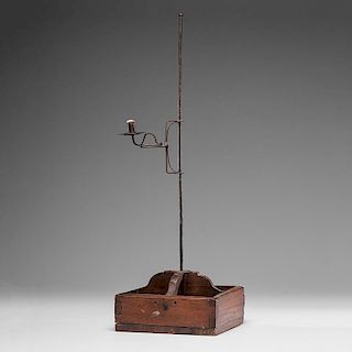 Early Wrought Iron Candle Stand with Box Base