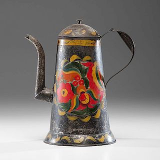 Painted Toleware Tin Coffee Pot