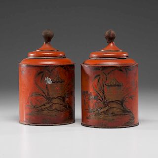 Toleware Caddies with Chinese Decoration