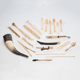 Collection of Bone and Ivory Utensils, Openers and Other Items