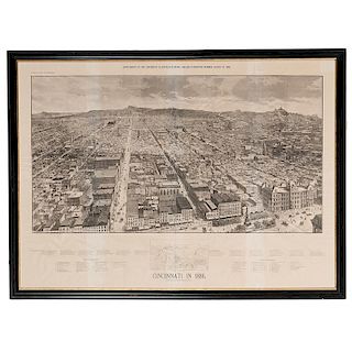 Rare 1886 Bird's-Eye View of Cincinnati by Charles Fries