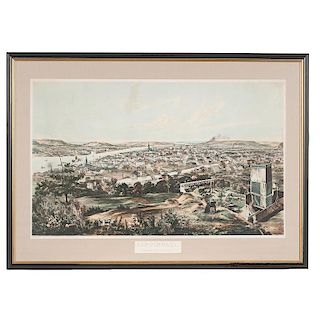 A Fine and Rare Large Bird's-Eye View of Cincinnati, Covington & Newport by John William Hill (1812-1879)