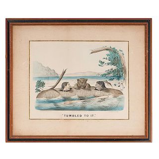 Tumbled To It Hand-Colored Lithograph Designed by Thomas Worth and Published by Currier and Ives