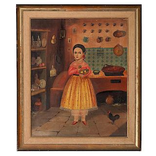Folk Art Portrait of a Young Girl in Kitchen