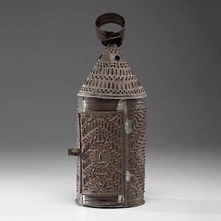 Punched Tin Lantern With Face