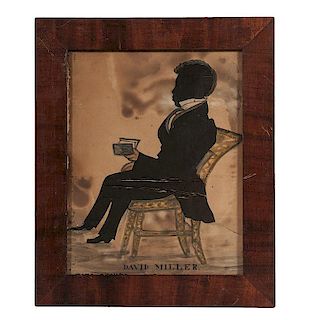 Profile Silhouette of African-American Man in Fancy Chair, Inscribed <i>David Miller</i>