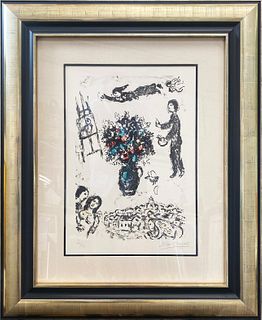Marc Chagall Bouquet over the Town  1983  Original Lithograph after Chagall  34 of 50  Approx  24x18 inches image size Hand signed and numbered