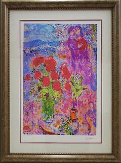 Marc Chagall Limited Edition Red Bouquet with Lovers after Chagall