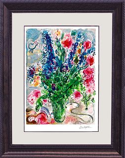 Les Lupins Bleu Marc Chagall Limited Edition Lithograph after Chagall