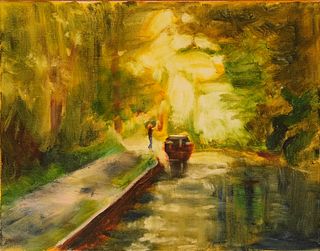 Boat on the Canal  oil on canvas  14x11 inches by Ilene