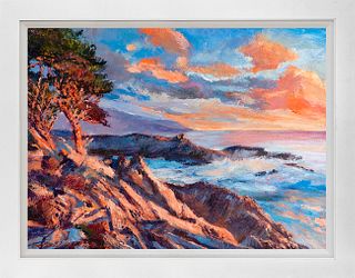 Rugged coastline Mixed Media original on canvas David Lloyd Glover