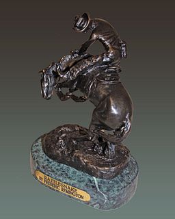 Fine Remington Marble Mounted Rattlesnake Bronze Sculpture