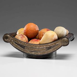Paint Decorated Tin Bowl with Stone Fruilt