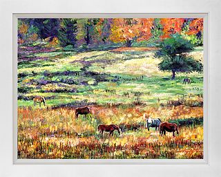 Wild Horse Ranch mixed media original on canvas David Lloyd Glover