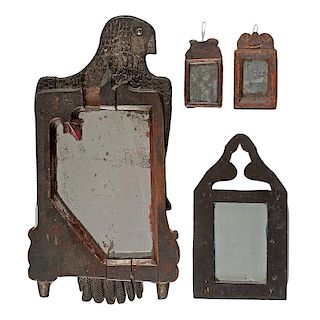 Folk Art Carved Eagle "Make Do" Mirror and Other Small Primitive Mirrors