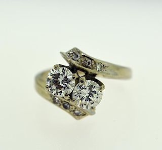 14k white gold and two diamond bypass ring