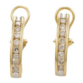 14K Yellow Gold Diamond J Curve Earrings  1.00tcw  6.2g
