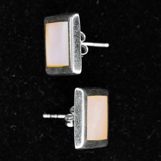 STERLING SILVER PEACH SQUARE SHAPED STUD EARRINGS 925 NEW OLD STOCK (194)