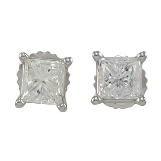 14k White Gold Princess Cut Diamond Stud Earrings - 1.00tdw