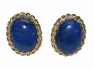14k Yellow Gold Blue Lapis Women's Stud Earrings