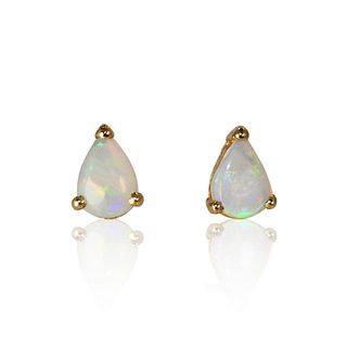 14K Yellow Gold Australian Opal Pear Shape Earrings  1.3g